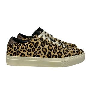 GREATS Leopard Calf Hair Leather Lace-Up Sneakers Made in Italy Size US 7 UK 5
